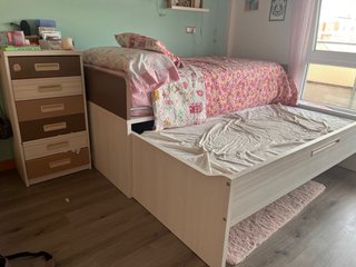 Cama juvenil 90cm doble y con cajones+ cajonera