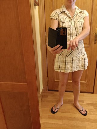 Vestido cuadros beige y azul