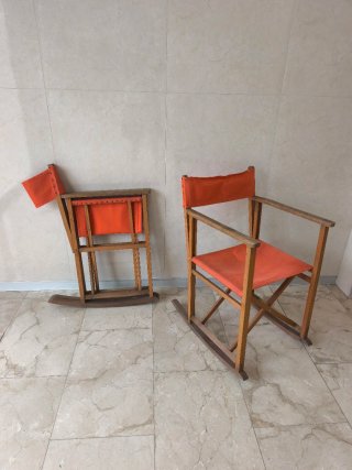 2 Sillas Mecedoras plegables Madera y Tela
