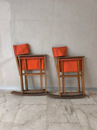 2 Sillas Mecedoras plegables Madera y Tela