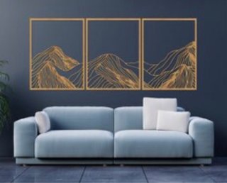 Cuadro Tríptico Montañas Madera Dorado