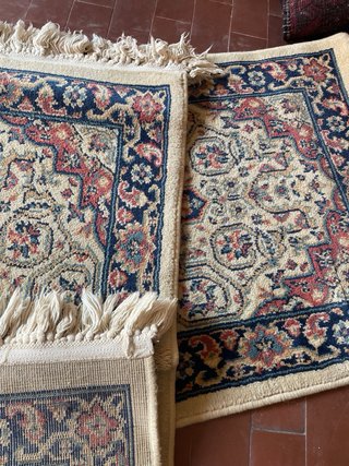 2 Tappeti lana beige e blu certificato 60x110