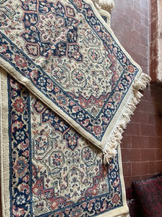 2 Tappeti lana beige e blu certificato 60x110