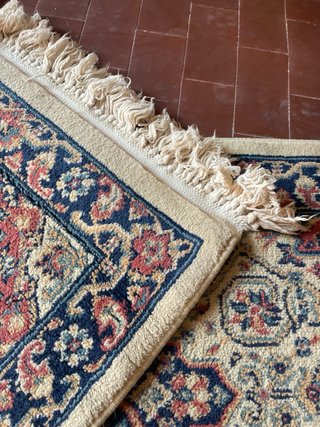 2 Tappeti lana beige e blu certificato 60x110