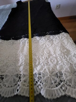 Vestido encaje azul marino y blanco + chaqueta