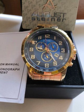 Orologio August Steiner Uomo Cronografo Blu Oro