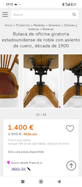Silla de escritorio o oficina antigua madera y met