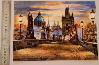 Acuarela V. Shukshin Puente de Carlos, Praga