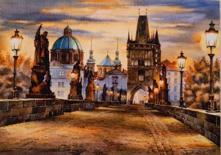 Acuarela V. Shukshin Puente de Carlos, Praga