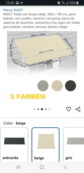 Toldo Sonnenschirmvorhang 3m