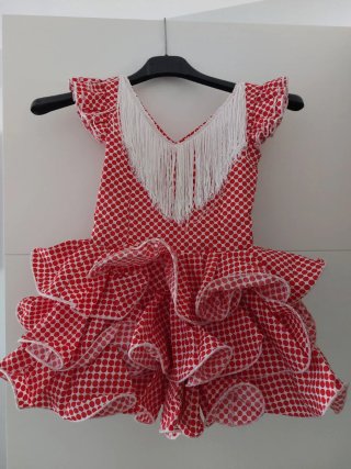 Traje de flamenca rojo y blanco para niñas 4 años