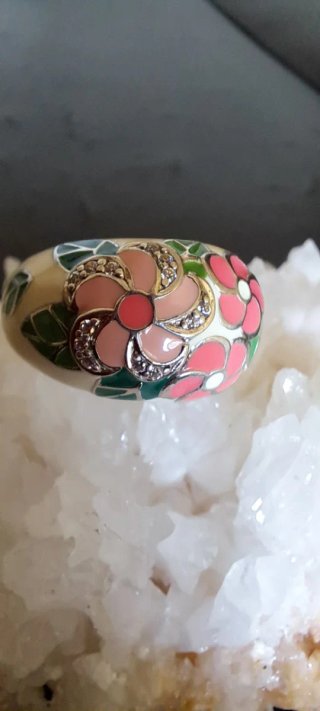 Anello Argento 925 Floreale Smaltato Tg 17