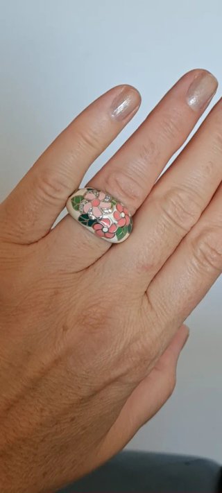 Anello Argento 925 Floreale Smaltato Tg 17