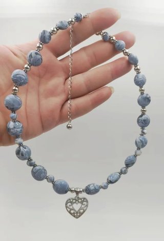 Collana Cuore Argilla Polimerica Grigio Argento