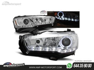 FAROS DELANTEROS OJOS DE ANGEL + LUZ DIURNA LED PARA MITSUBISHI LANCER
