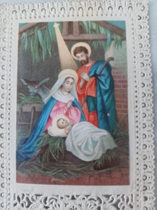 Antico santino merletto Cromolitografia Natività