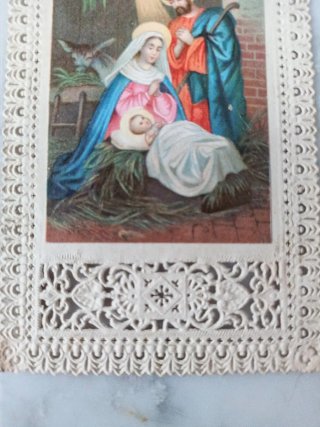 Antico santino merletto Cromolitografia Natività
