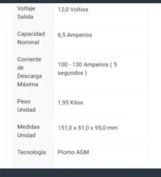 Batería CSB HR 1224W F2 12V y 6.5Ah