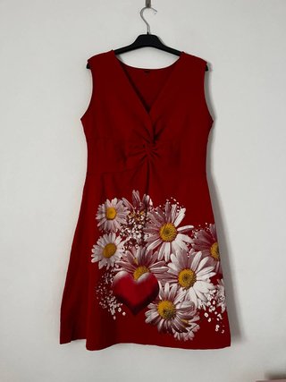 Vestido Vintage Rojo Flores XL