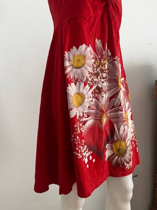 Vestido Vintage Rojo Flores XL