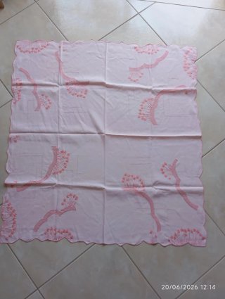 Tovaglia lino vintage con 12 tovaglioli ricamati