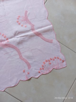Tovaglia lino vintage con 12 tovaglioli ricamati