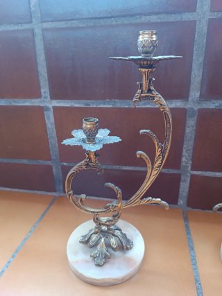 Candelabros Vintage Latón y Mármol