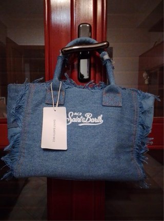 Borsa Saint Barth Jeans Blu Dettagli Frange