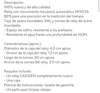 Reloj Cadisen Automático miyota 8215