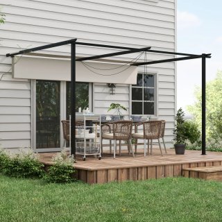 Pérgola Exterior Retráctil Beige y Negra