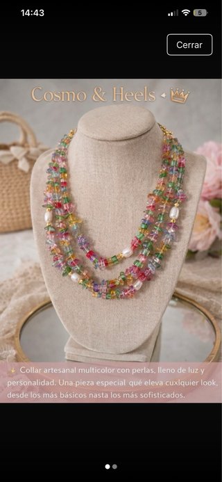 Collar triple cristales y perlas