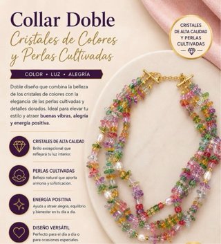 Collar triple cristales y perlas