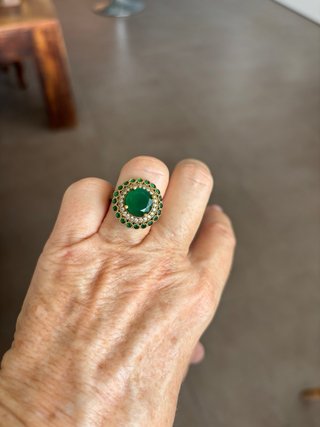 Anillo Joya India color oro antiguo  y Verde