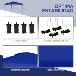Cenador Jardín 2.5x2.5m Azul Ajustable