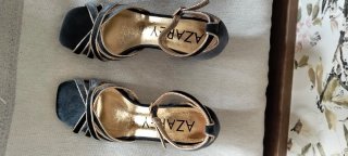 Zapatos de tacón Azarey terciopelo negro y dorado
