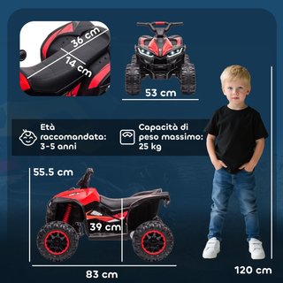 Quad Elettrico per Bambini 12V, 2 Velocità, Ruote