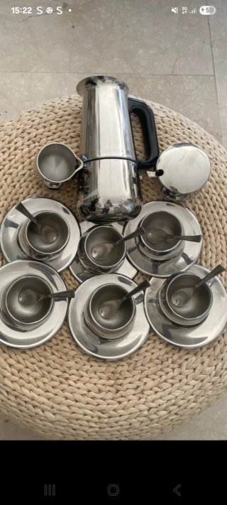 Set 6 Tazze Piattini Caffettiera Cucchiaini zucch