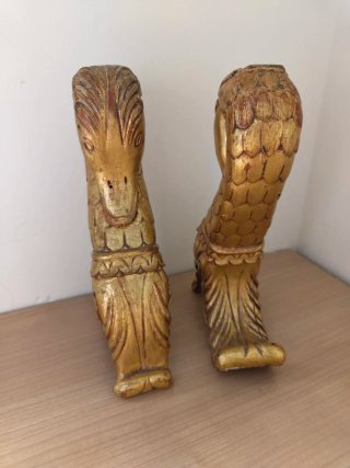 Pareja de tallas de madera dorada tallada vintage
