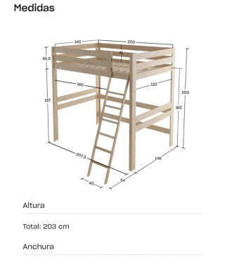 Cama altillo matrimonio madera