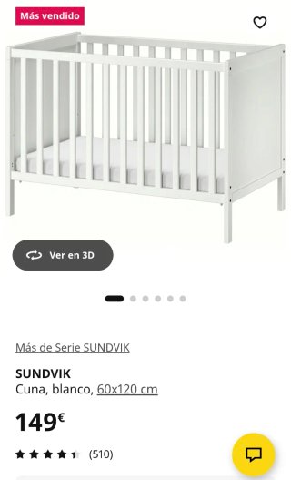Cuna y cambiador bebé blanco. IKEA.
