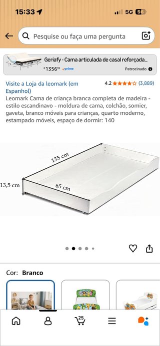 Cama infantil blanca con cajón y colchón