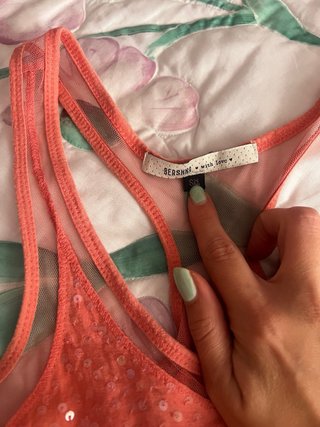 Camiseta sin mangas salmon con lentejuelas T S