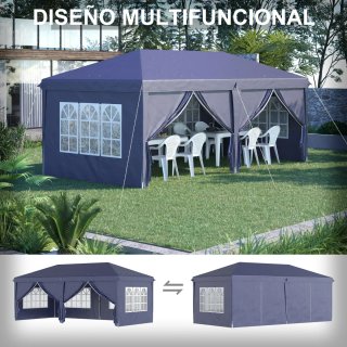 Carpa Plegable 6x3m Azul con Ventanas