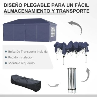 Carpa Plegable 6x3m Azul con Ventanas