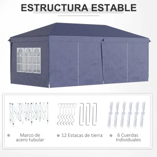 Carpa Plegable 6x3m Azul con Ventanas
