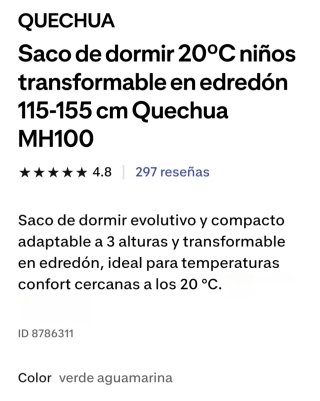 Saco de dormir infantil Decathlon