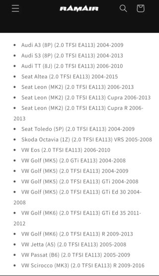 Admision Ramair Oversize TFSI