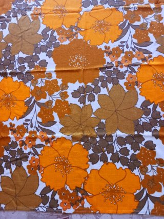 Tenda stoffa vintage fiori arancio marrone