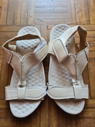 Sandalias Mujer Talla 39 Triple Velcro Beige
