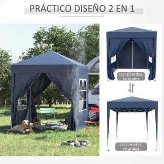 Cenador Jardín 2x2m con 4 Paredes Laterales